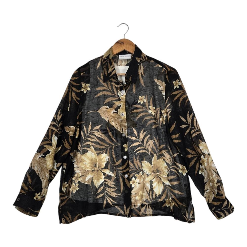 Alfred Dunner 2 in 1 Sheer Top Blouse Attached Tank 12P Black Brown Ivory Floral